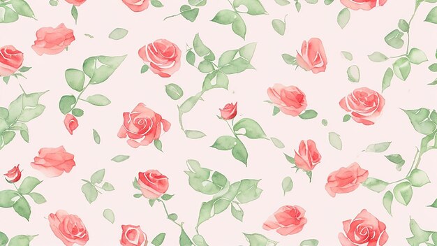 Photo red rose flowers watercolor seamless pattern