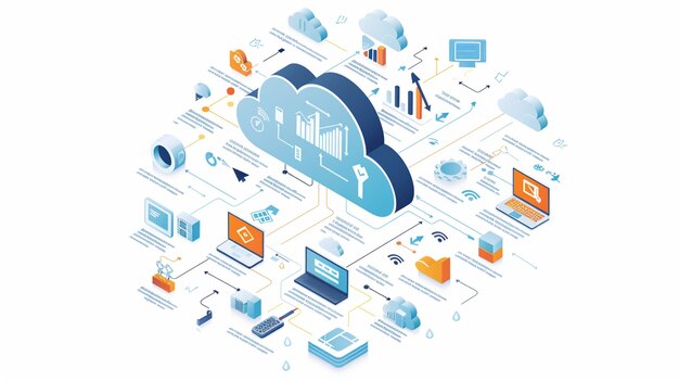 Photo photo of remote cloud data digital storage in the data center via the internet generative ai