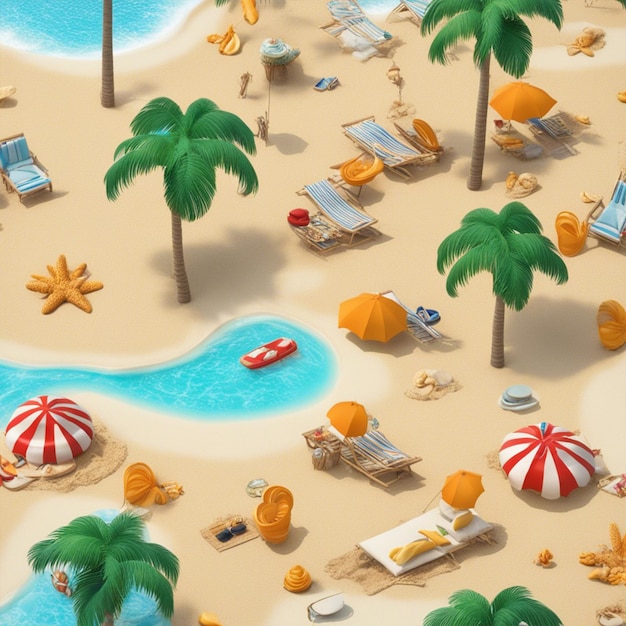 Photo rendering of summer vacation concept colorful beach elements wallpaper