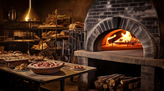 薪オーブンで職人が作ったピザを提供するレストランの写真