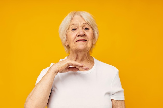 Photo of retired old lady happy lifestyle joy isolated background