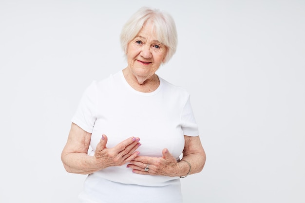 Photo of retired old lady health lifestyle isolated background