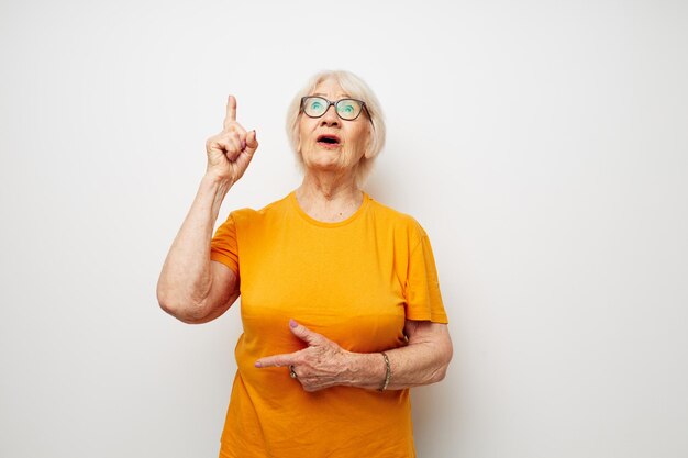 Photo of retired old lady vision problems with glasses closeup