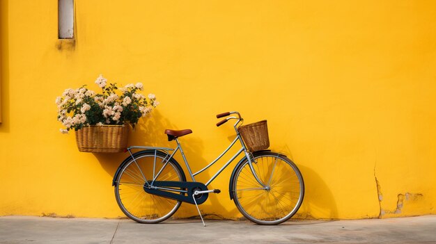 Photo retro bicycle near yellow wall outdoors