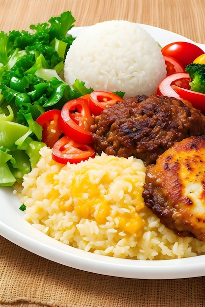 Photo of rice and meat with salad Brazilian Food