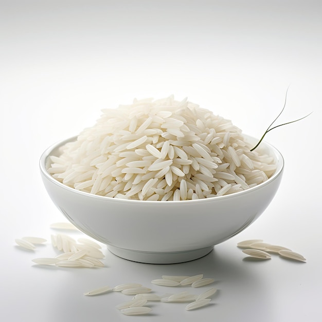 A photo of Rice realistic white background generated by artificial intelligence