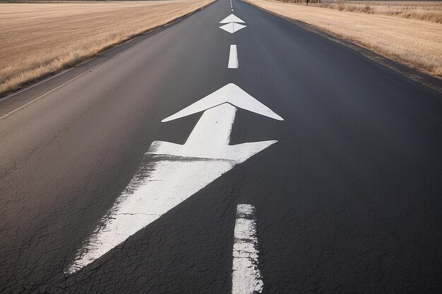 写真 photo road with an white arrow on asphalt