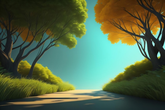 Photo of a road with trees and the sky background with generative ai