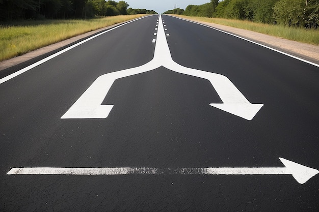 Photo photo road with an white arrow on asphalt