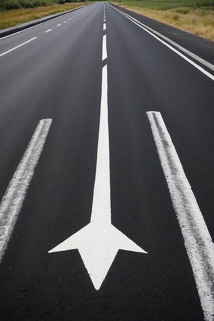 Photo road with an white arrow on asphalt