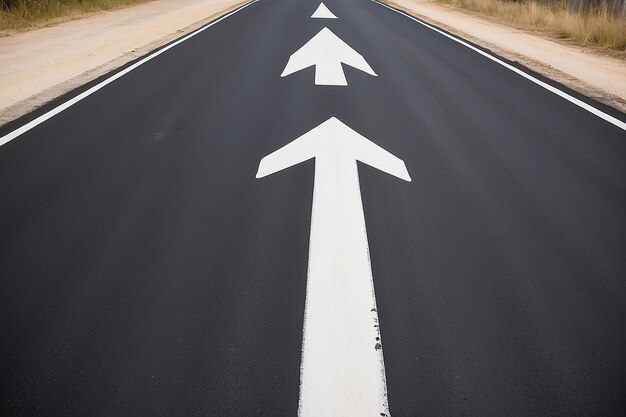 Photo road with an white arrow on asphalt