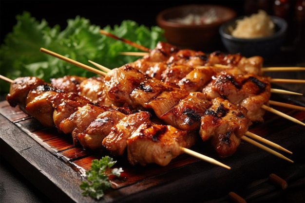 Photo roasting meat chicken and mutton satays with charcoal fire and smoke