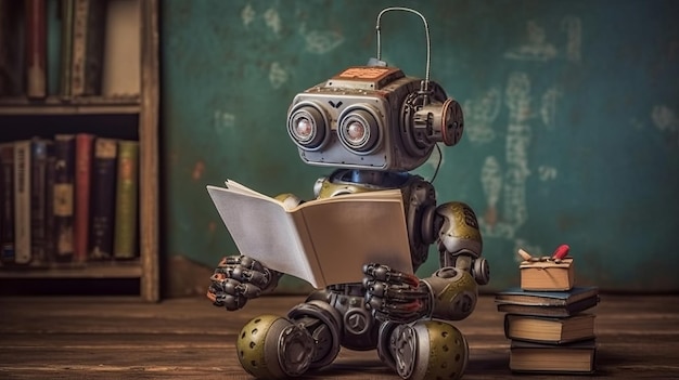 photo of robot reading a book