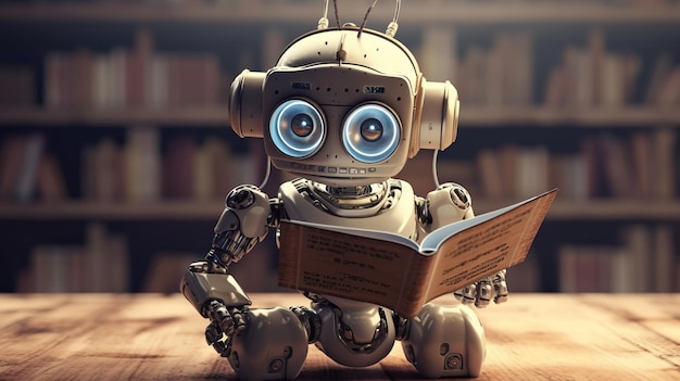 photo of robot reading a book