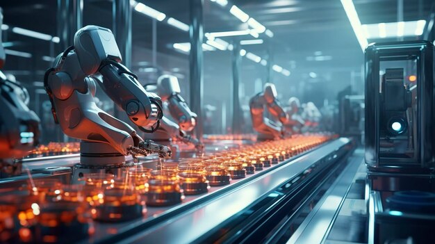 A photo of a robotic system sorting and arranging finished products