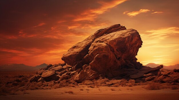 A photo of a rock formation setting sun