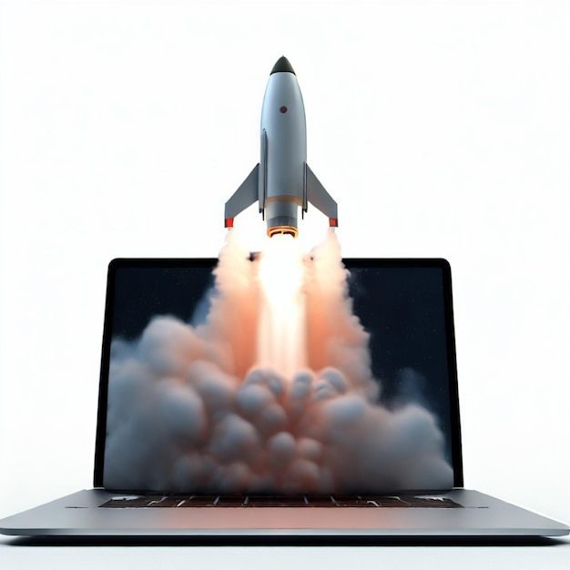 Photo a rocket launch via laptop screen