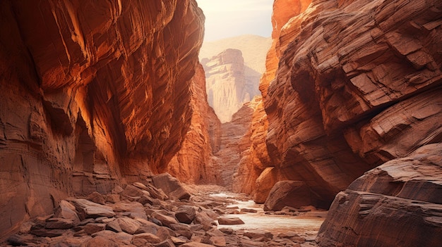A photo of a rocky canyon harsh sunlight