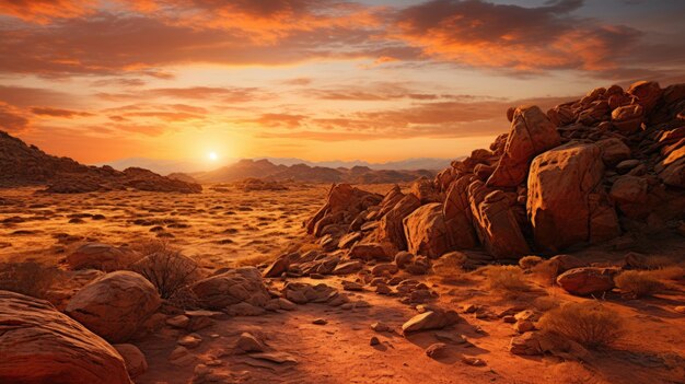 Foto una foto di un paesaggio roccioso del deserto al tramonto