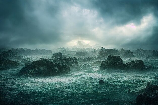 Premium AI Image | A photo of a rocky ocean with the ocean in the ...