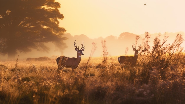 A photo of a rolling meadow grazing deer