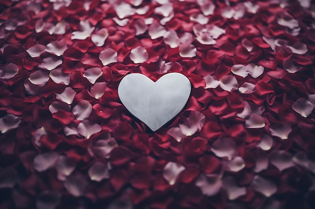 Photo of Romantic rose petals forming a heart shape wi