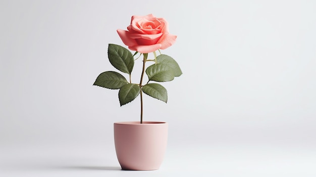 Photo of Rose flower in pot isolated on white background