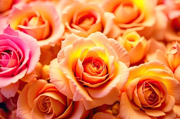 Photo of a rose in soft flowers background of roses