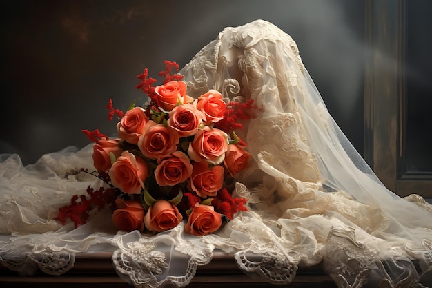 Photo of Roses and a Wedding Veil Roses