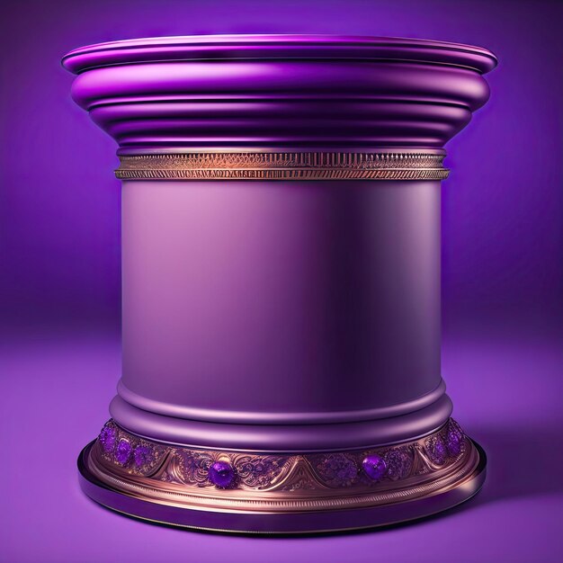 Photo round stone podium pedestal with purple table