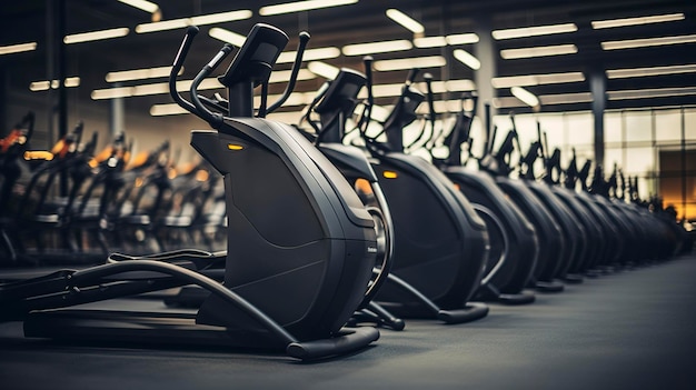 Photo a photo of a row of elliptical trainers in a gym