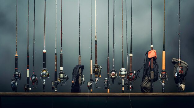 Photo a photo of a row of fishing rods and tackle