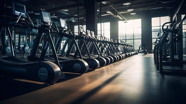 A photo of a row of neatly organized fitness equipment