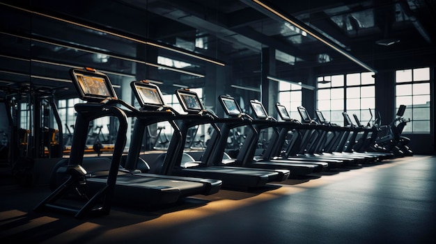 A photo of a row of neatly organized fitness equipment