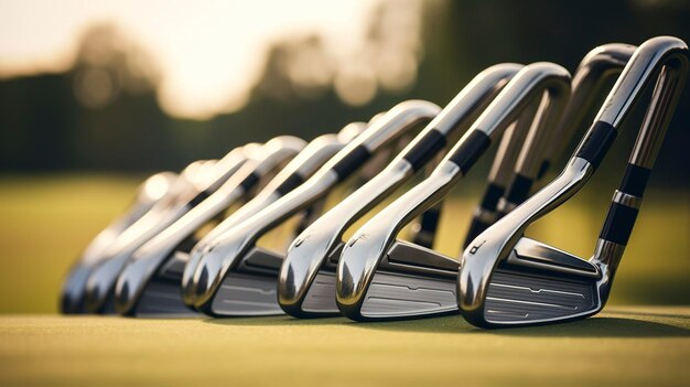 Photo a photo of a row of neatly organized golf clubs