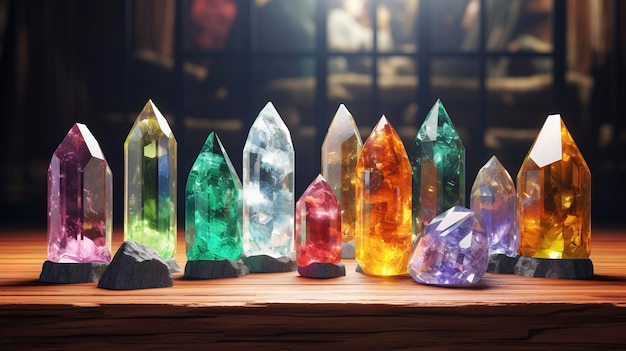 Photo a photo of a row of polished healing crystals