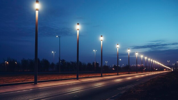 A photo of a row of solarpowered streetlights