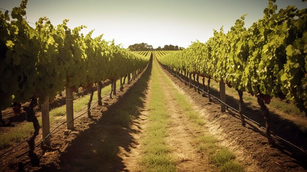 A photo of rows of grapevines in a vineyard