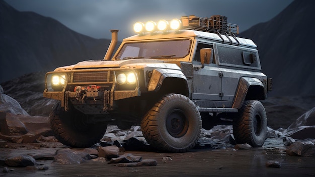 A photo of a rugged offroad 4x4 vehicle