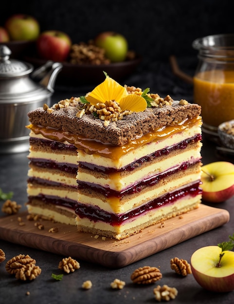 photo Russische wafelcake met zure room en bessen