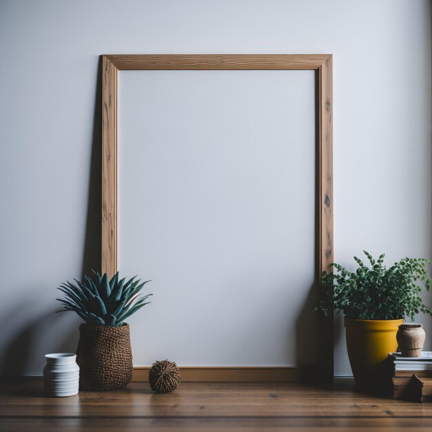 Photo of a rustic wooden frame resting on a wooden table