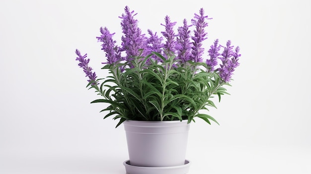 Photo of Salvia flower in pot isolated on white background