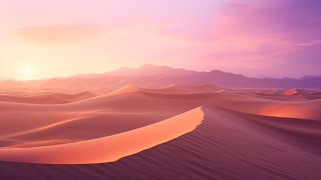 A photo of sand dunes with a hazy atmosphere warm sunset light