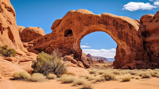 Photo a photo of a sandstone arch desert landscape clear blue sky