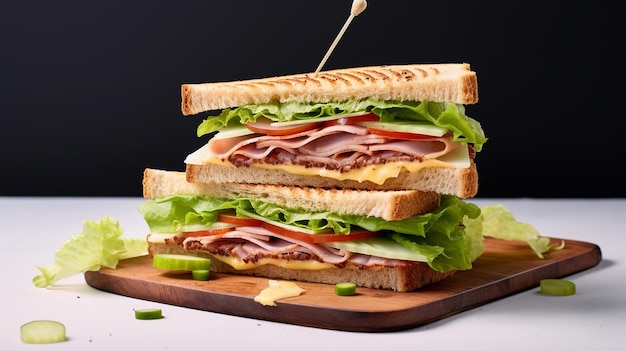 Photo of sandwich ham cheese lettuce and toasted bread club sandwich