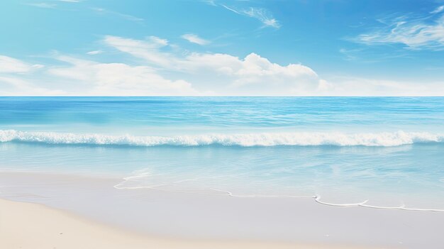 A photo of a sandy shore with receding tide clear sky