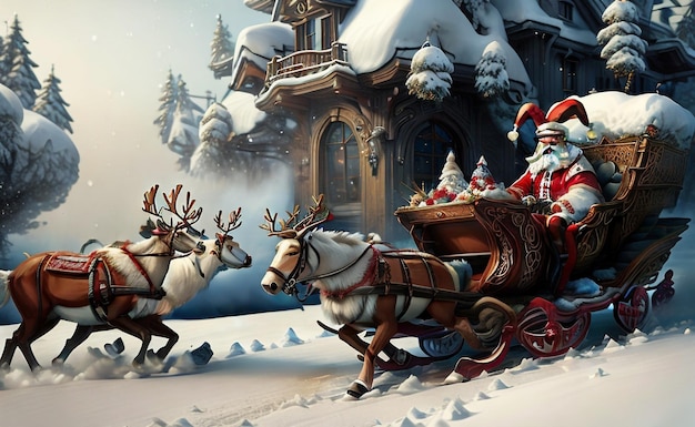 Photo photo of santa is pulling a sleigh with a gift box