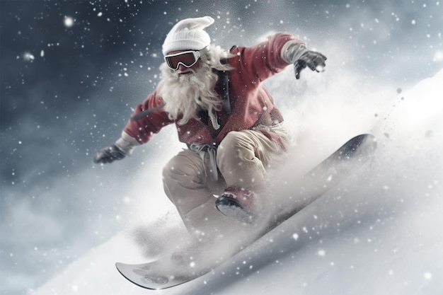 Photo of Santa wearing a snowboard