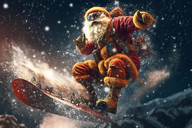 Photo of Santa wearing a snowboard