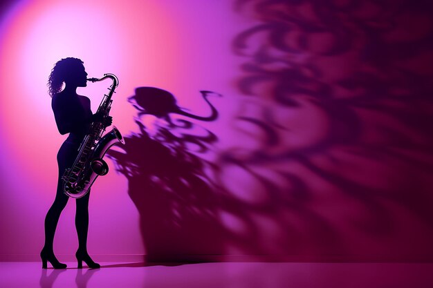 Photo of saxophone shadow cast on wall soulful and jazzy wiphoto of a deep art concept scene calm